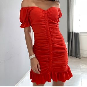 LEASROSE Red Short Sleeve Pleated Above Knee All Season Women’s Dress  XL